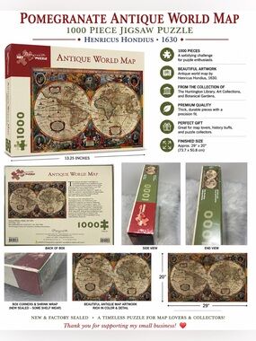 Pomegranate Antique World Map Henricus Hondius 1630 1000 Piece Puzzle New Sealed